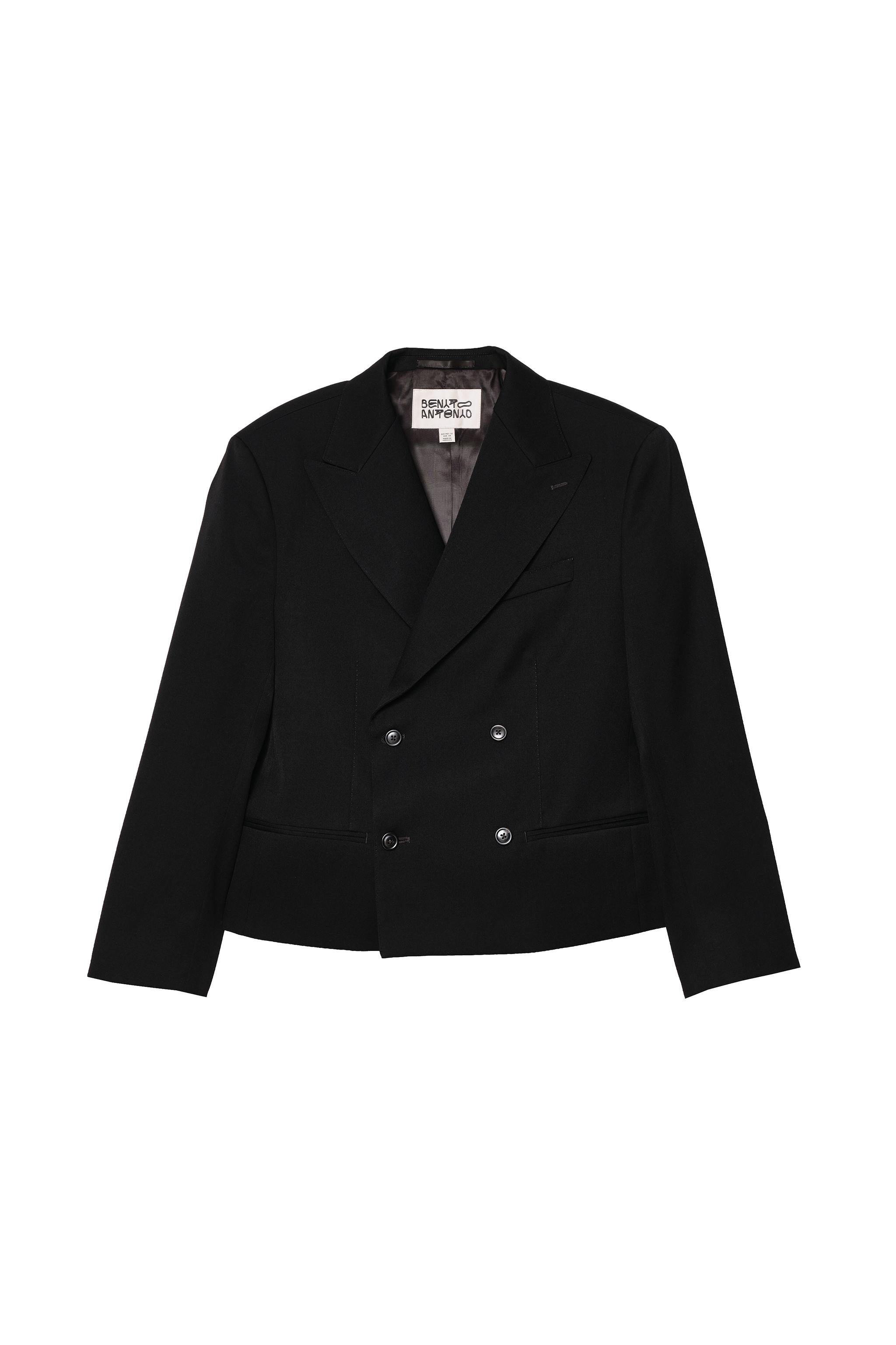 Cropped Fit 100% Wool Suit Blazer - Black