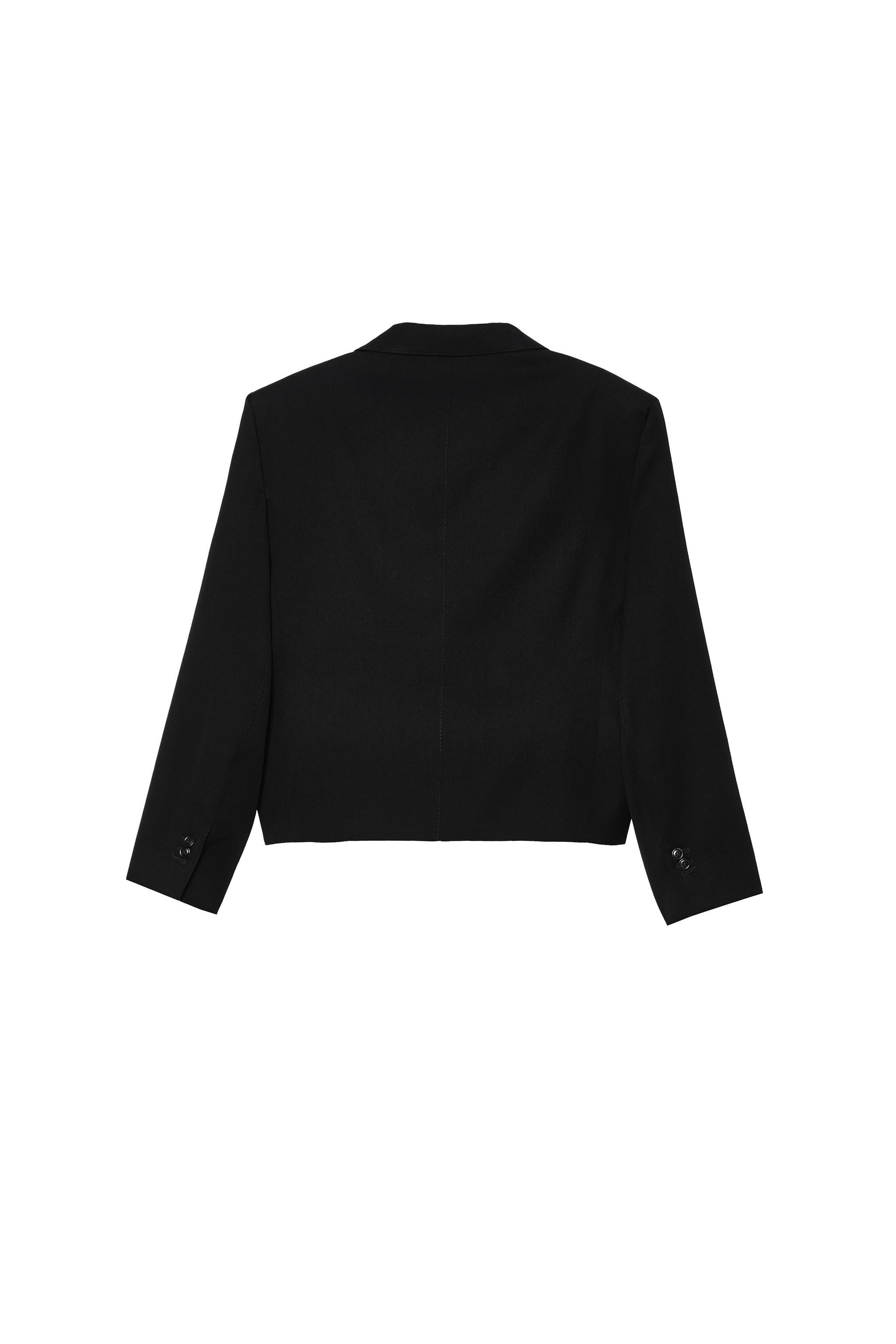 Cropped Fit 100% Wool Suit Blazer - Black
