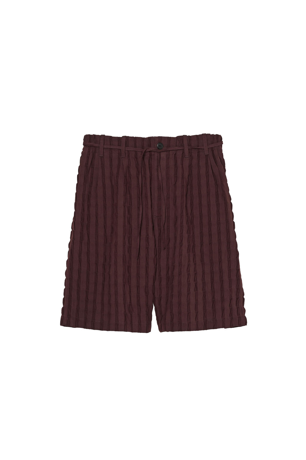 Striped Jacquard Bermuda Shorts With Belt - Chocolate