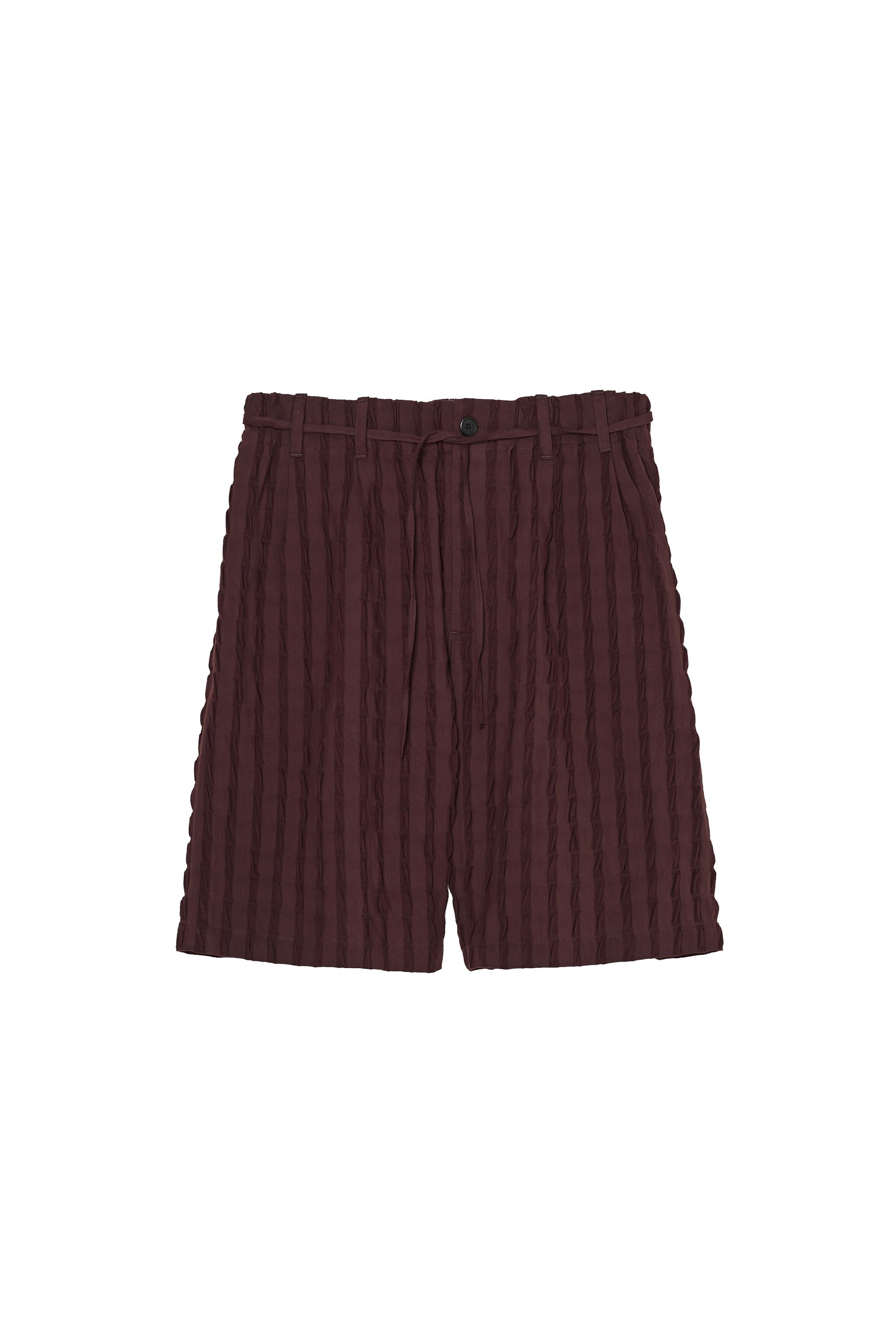 Striped Jacquard Bermuda Shorts With Belt - Chocolate
