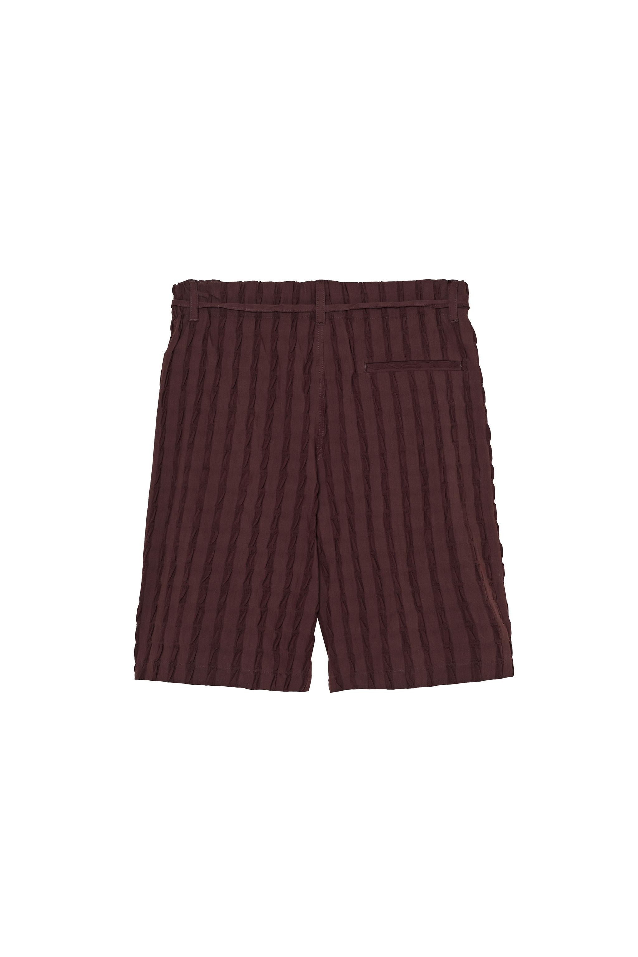 Striped Jacquard Bermuda Shorts With Belt - Chocolate