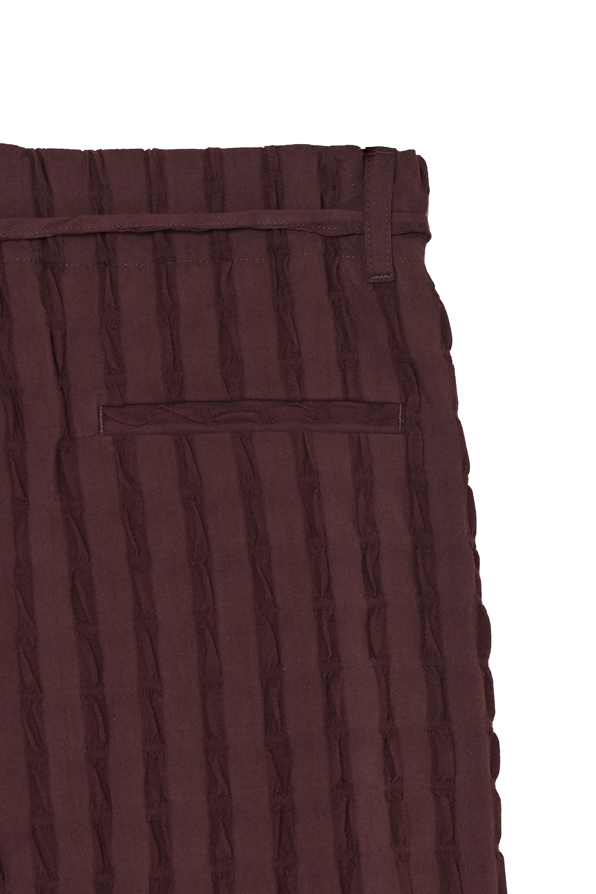Striped Jacquard Bermuda Shorts With Belt - Chocolate