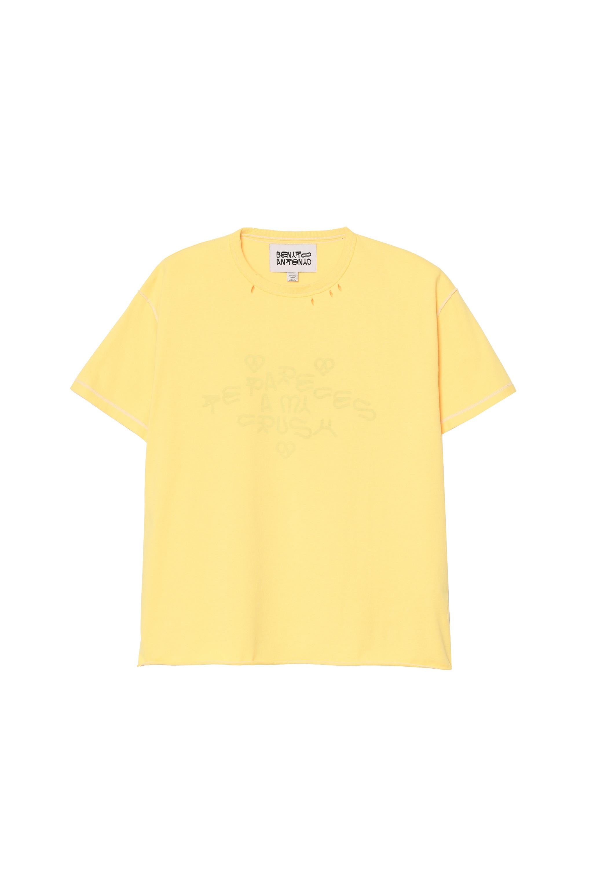 Crush Faded Text Reversible Effect T-Shirt - Yellow