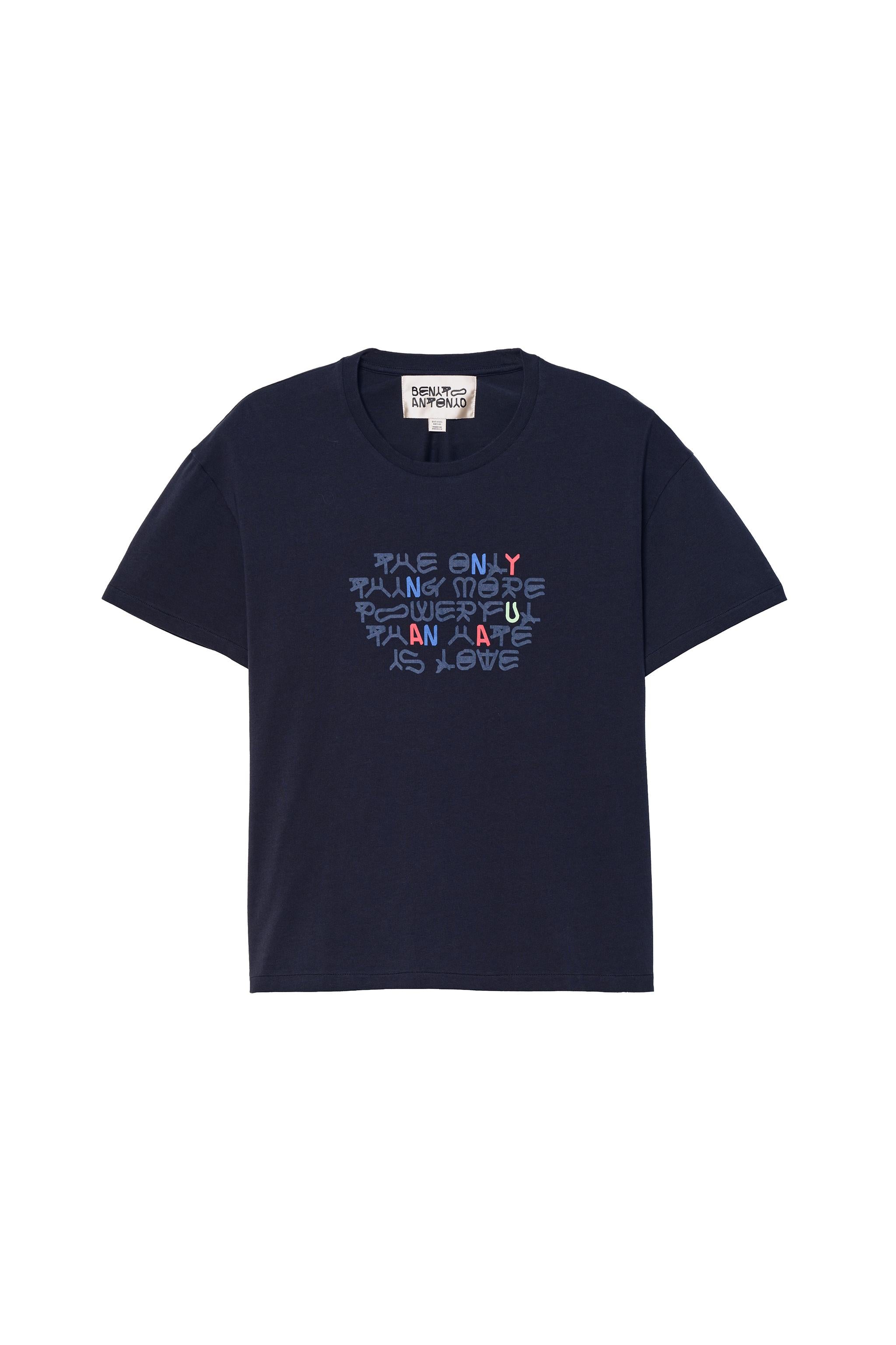 Cropped Fit 'Amor' Slogan T-Shirt - Navy Blue