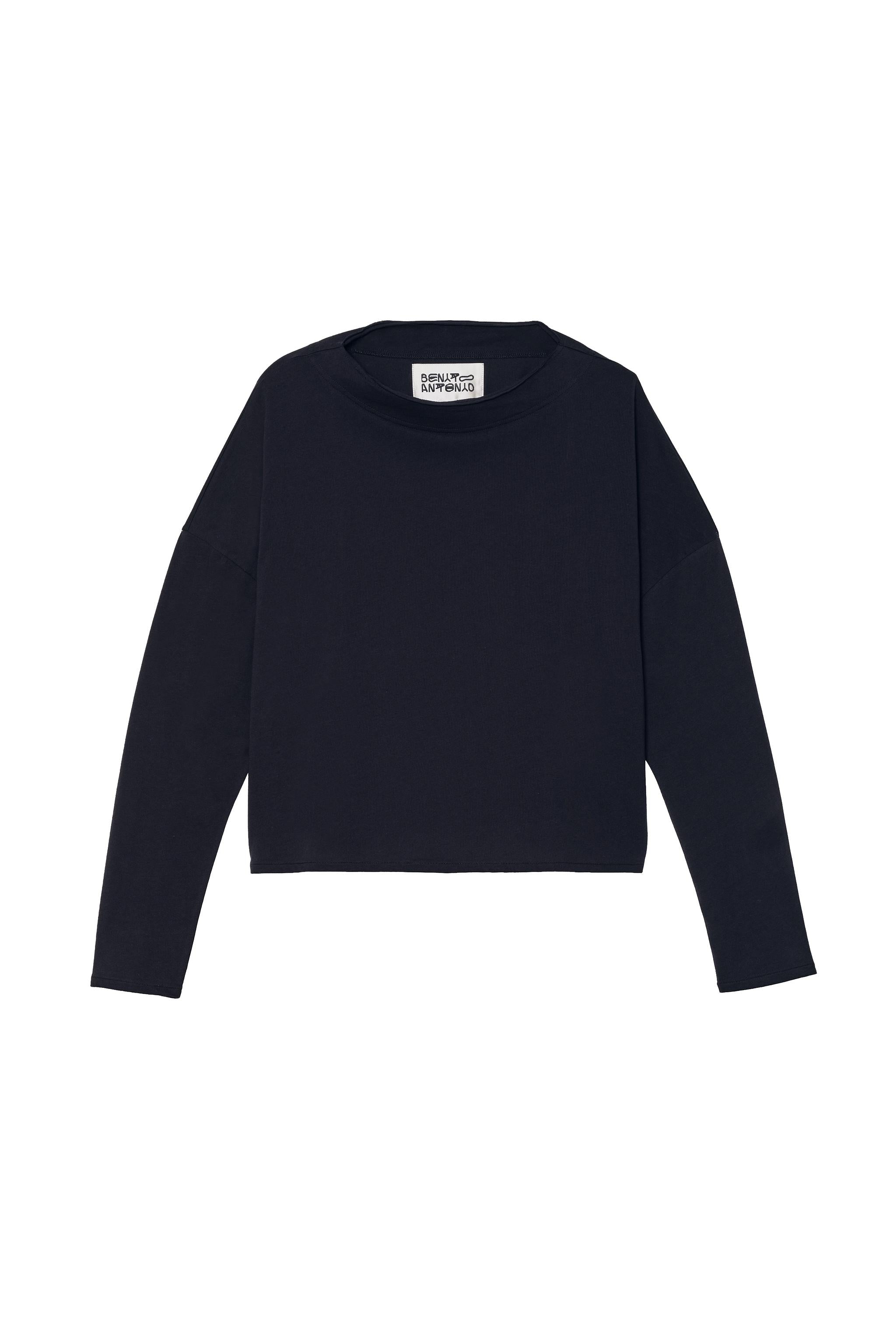 Cropped Long Sleeve T-Shirt - Navy Blue