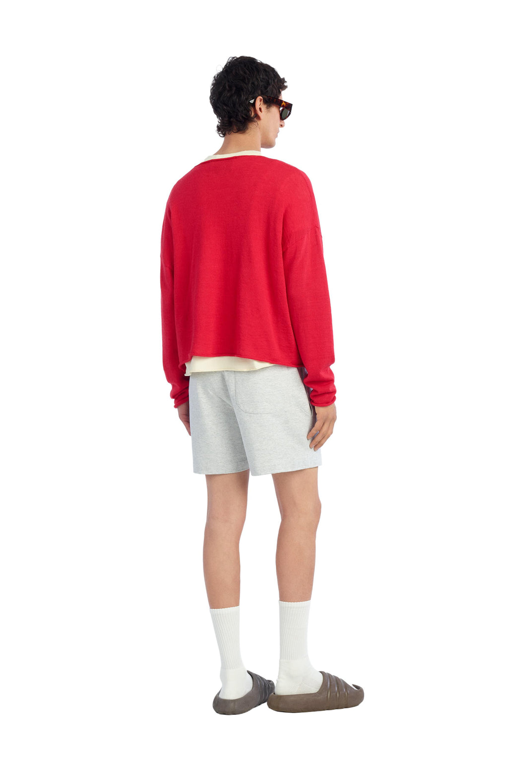 Cropped Fit Linen - Wool Sweater - Red
