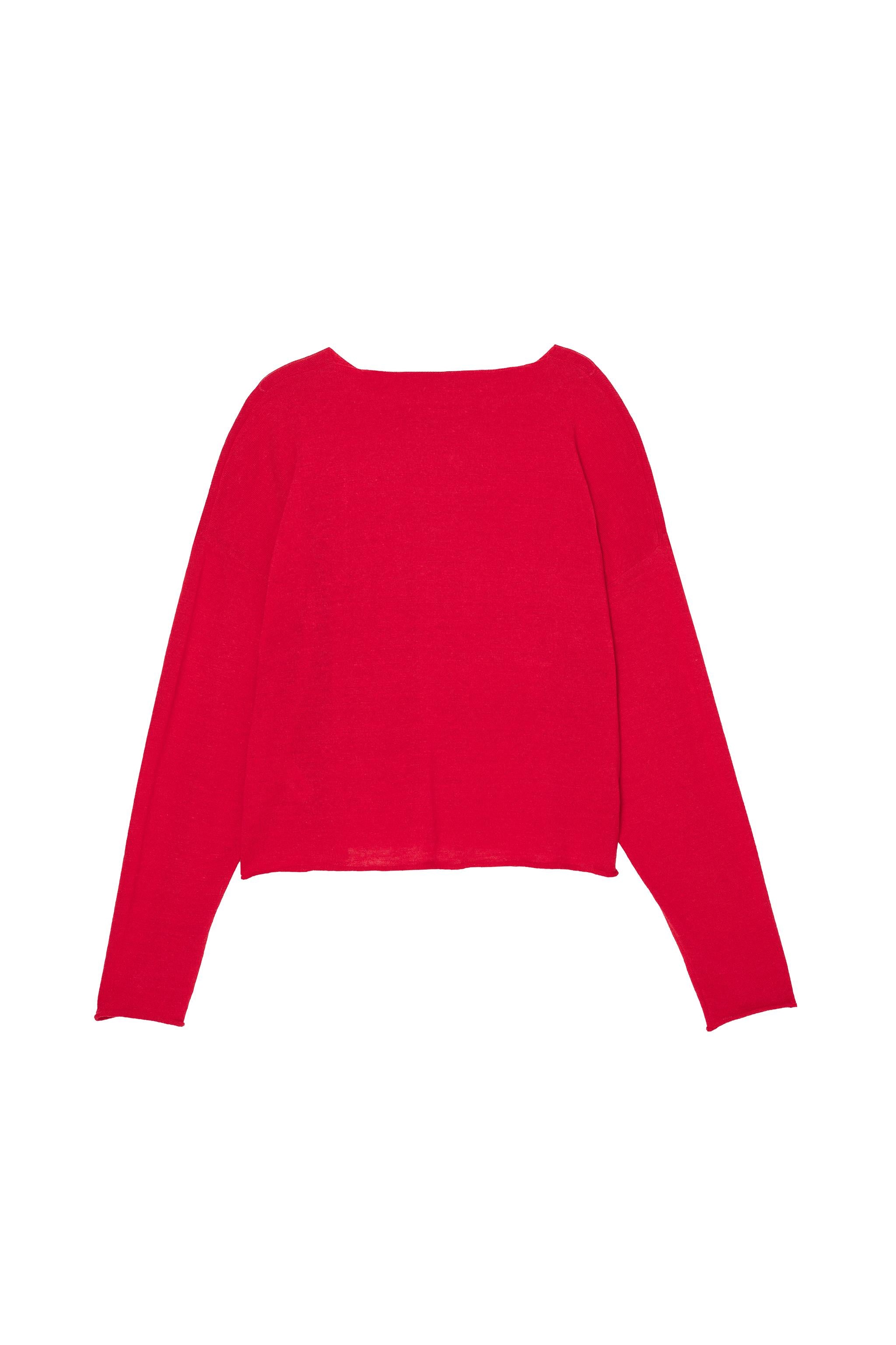 Cropped Fit Linen - Wool Sweater - Red