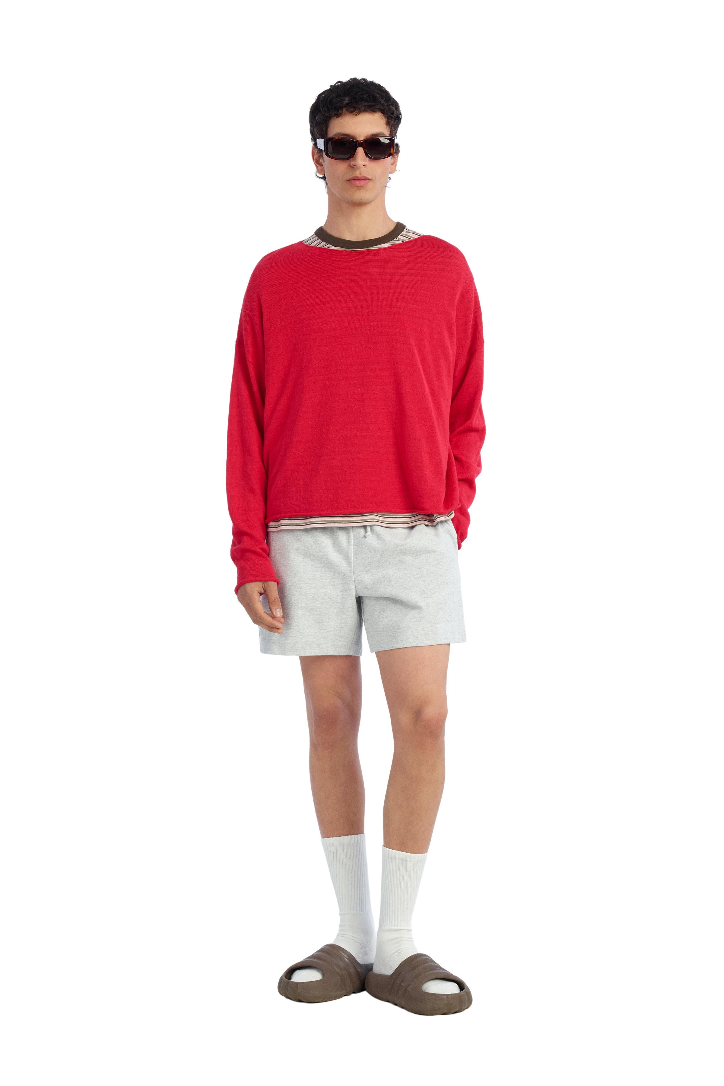 Cropped Fit Linen - Wool Sweater - Red