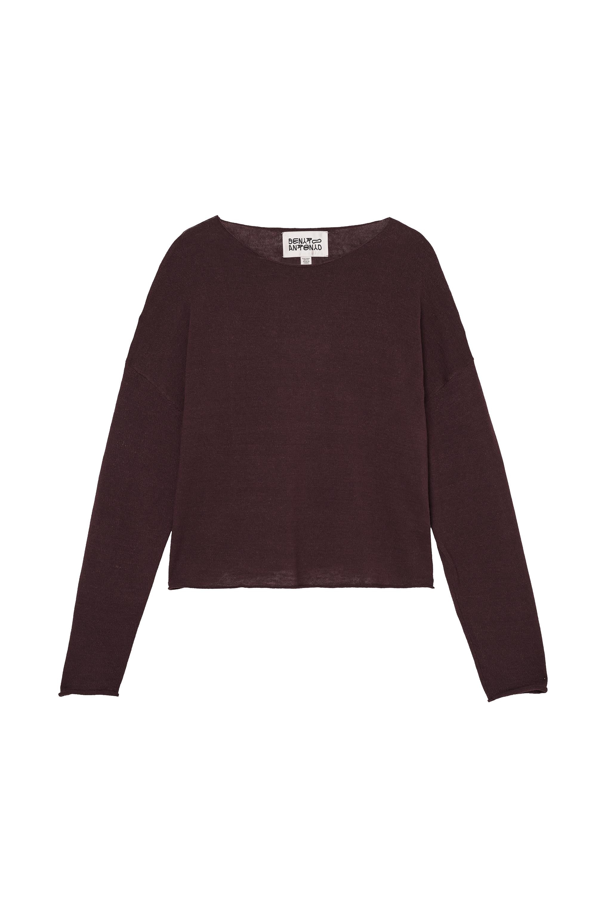 Cropped Fit Linen - Wool Sweater - Brown