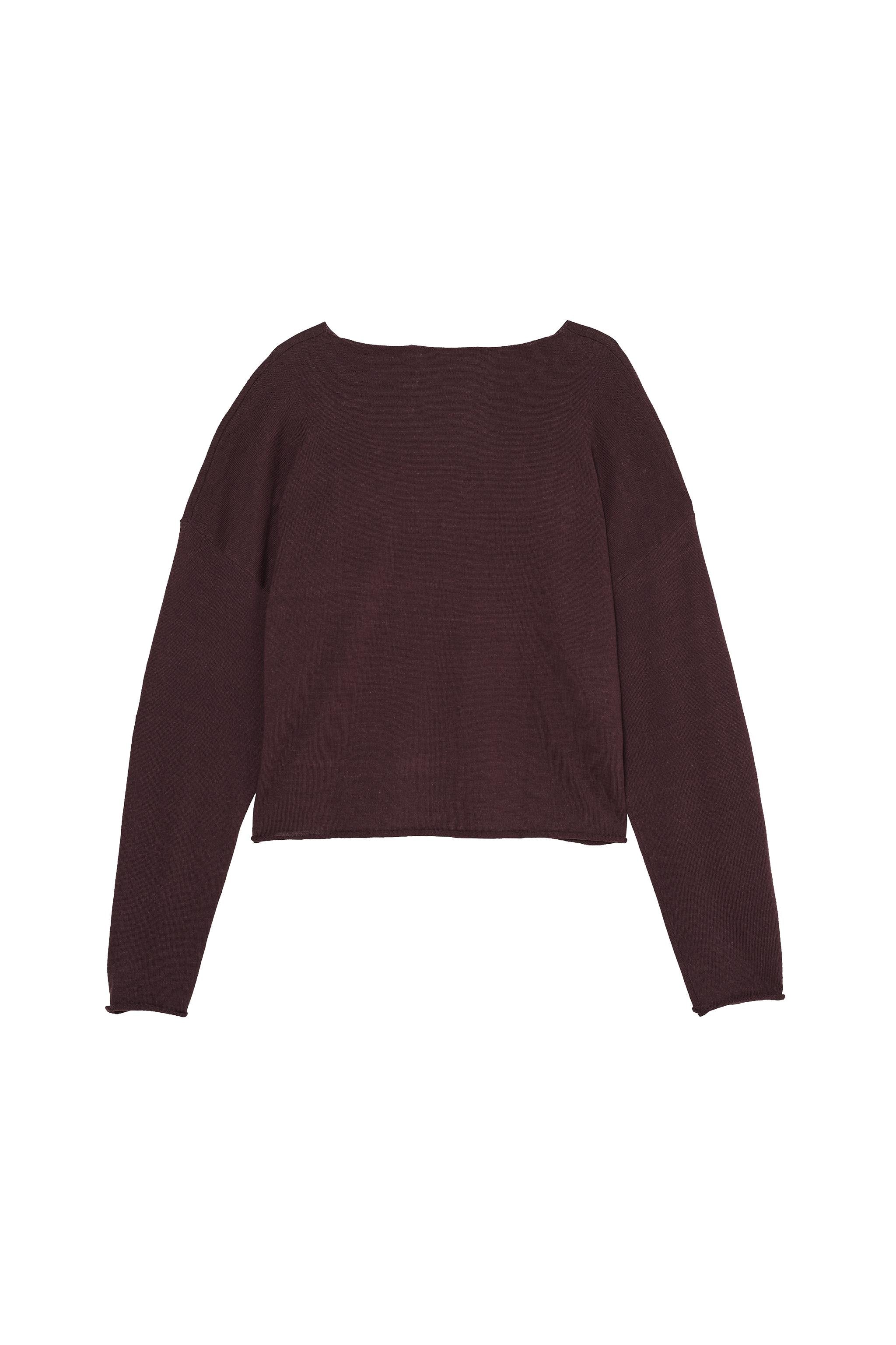 Cropped Fit Linen - Wool Sweater - Brown